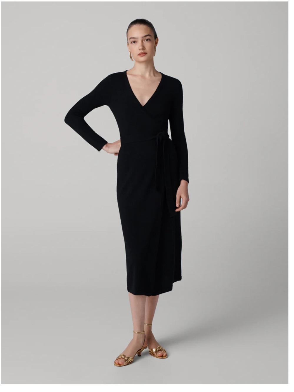 Diane von Furstenberg Astrid Wrap Dress Wool & Cashmere Blend Black Size Large